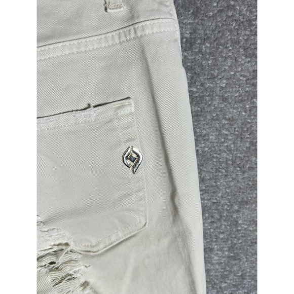 Klixs Distressed Trashed Jeans Womens Size 24 Stretch Off White Denim Italy Made - Picture 11 of 15